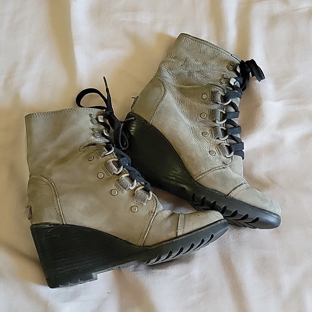 Sorel Sleep After Hour Lace Up Gray Leather Boots US7 - Picture 1 of 7
